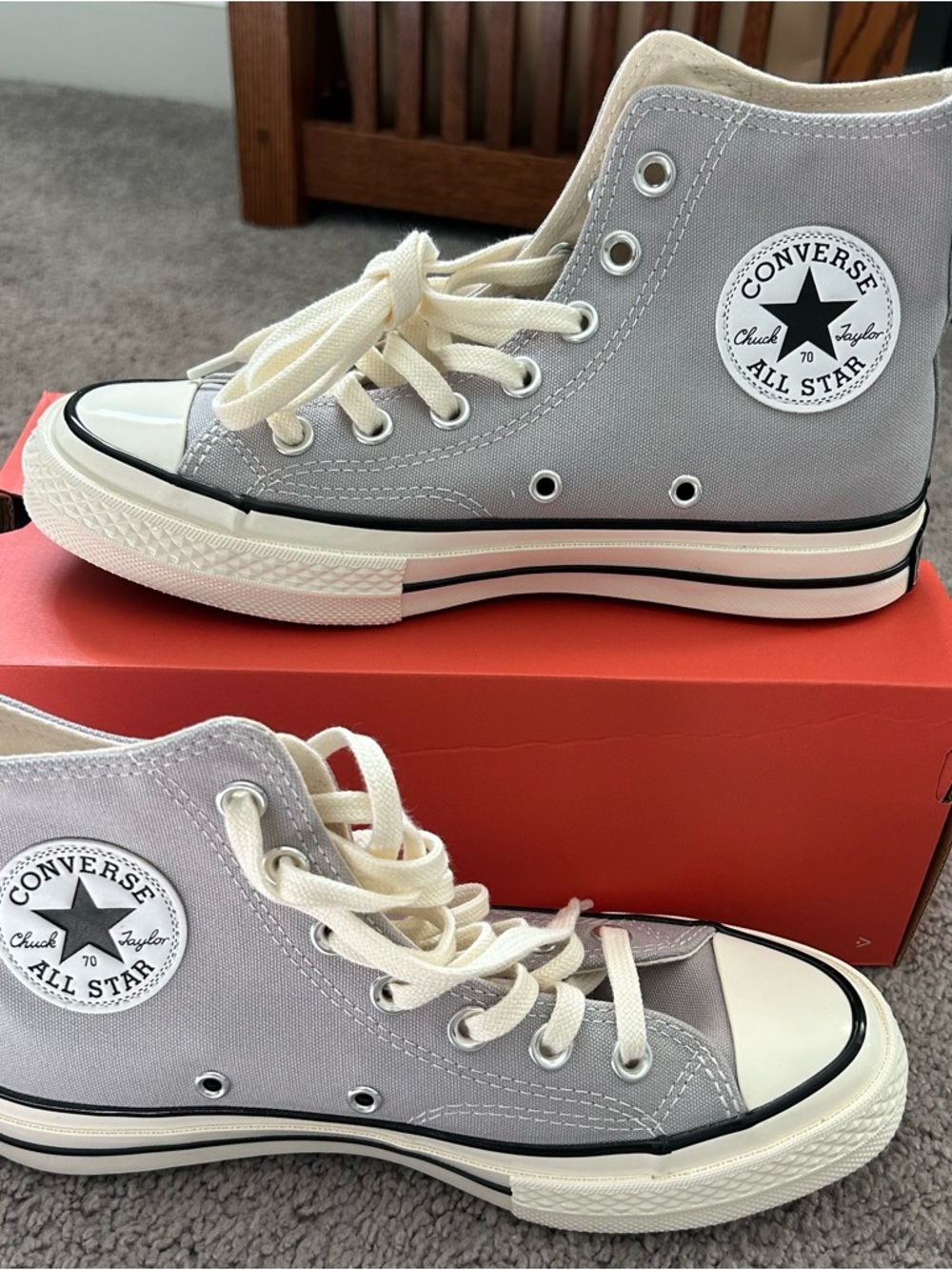 Converse High Top Sneakers - Light Gray with Cream Accents